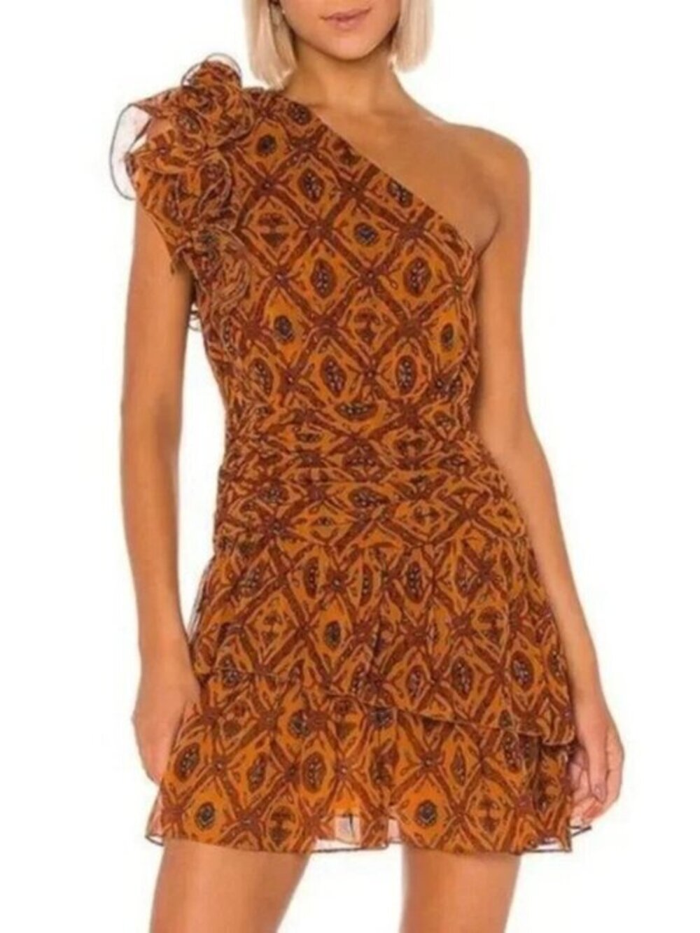 New Ulla Johnson Kaia 100% Silk Print Dress Ochre Brown 2, XS $595